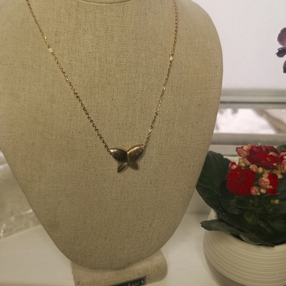 Vintage Puffed Floating Butterfly Necklace by Artistry
